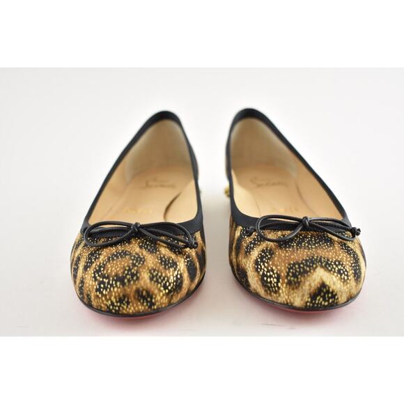 Christian Louboutin La Massine Black Gold Leopard Spike Ballerina Ballet Flat 35 - Picture 6 of 11